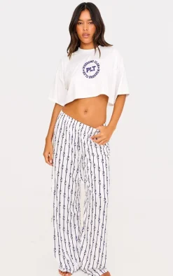 PRETTYLITTLETHING Cream Weekend Club Long PJ Set