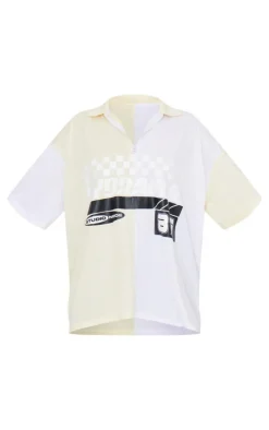 PRETTYLITTLETHING Cream Zip Up Short Sleeve Football Shirt