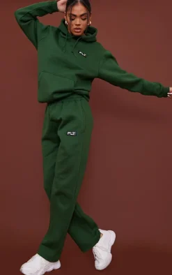 PRETTYLITTLETHING Forest Green Logo Badge Detail Straight Leg Sweatpants