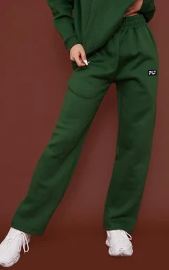 PRETTYLITTLETHING Forest Green Logo Badge Detail Straight Leg Sweatpants