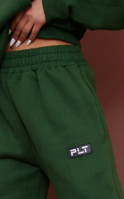 PRETTYLITTLETHING Forest Green Logo Badge Detail Straight Leg Sweatpants