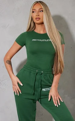 PRETTYLITTLETHING Forest Green Logo Short Sleeved Bodysuit