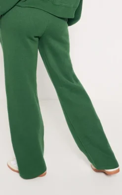 PRETTYLITTLETHING Forest Green Logo Embroidered Wide Leg Sweatpants