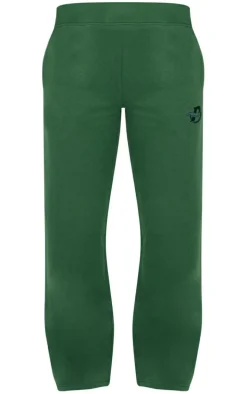 PRETTYLITTLETHING Forest Green Logo Embroidered Wide Leg Sweatpants