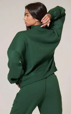 PRETTYLITTLETHING Forest Green Borg Applique Quarter Zip Sweatshirt