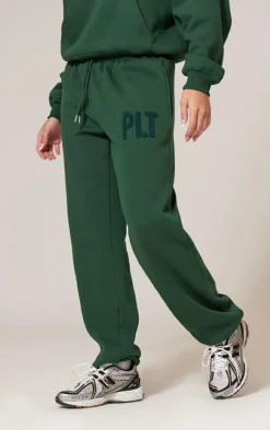 PRETTYLITTLETHING Forest Green Borg Applique Cuffed Sweatpants