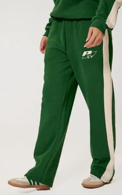 PRETTYLITTLETHING Forest Green Embroidered Contrast Straight Leg Sweatpants