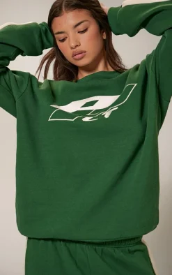 PRETTYLITTLETHING Forest Green Embroidered Contrast Oversized Sweatshirt