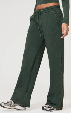 PRETTYLITTLETHING Forest Green Washed Low Rise Oversized Wide Leg Sweatpants