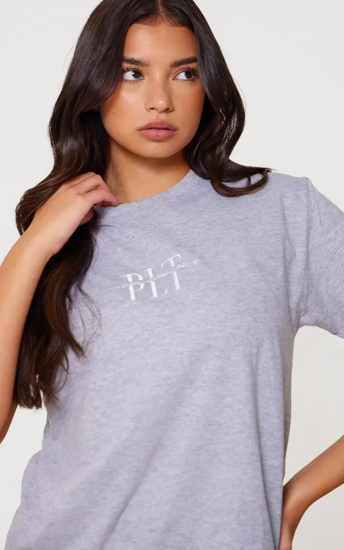 PRETTYLITTLETHING Grey Embroidered T Shirt