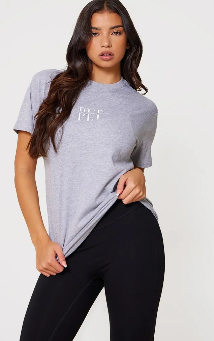 PRETTYLITTLETHING Grey Embroidered T Shirt