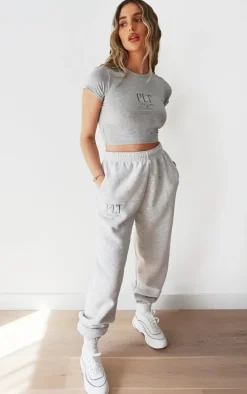 PRETTYLITTLETHING Grey Established Graphic Casual Sweatpants