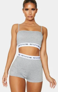 PRETTYLITTLETHING Grey High Waist Short Lingerie Set