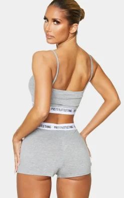 PRETTYLITTLETHING Grey High Waist Short Lingerie Set