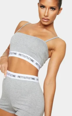 PRETTYLITTLETHING Grey High Waist Short Lingerie Set