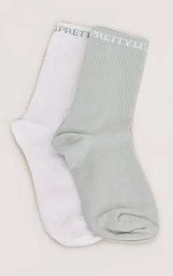 PRETTYLITTLETHING Grey Logo 2 Pack Socks