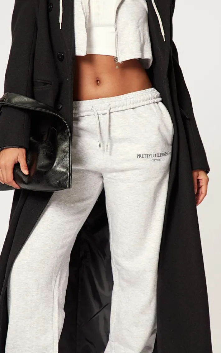 PRETTYLITTLETHING Grey Marl Copy right Graphic Sweatpants