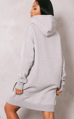 PRETTYLITTLETHING Grey Marl Borg Graphic Sweater Dress