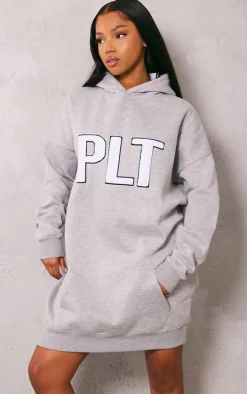 PRETTYLITTLETHING Grey Marl Borg Graphic Sweater Dress