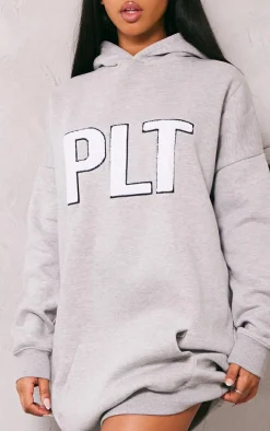 PRETTYLITTLETHING Grey Marl Borg Graphic Sweater Dress