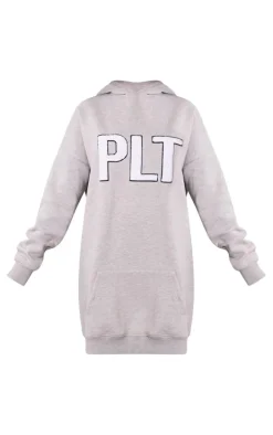 PRETTYLITTLETHING Grey Marl Borg Graphic Sweater Dress