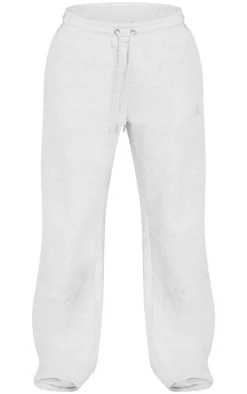 PRETTYLITTLETHING Grey Marl Embroidered Graphic Wide Leg Sweatpants
