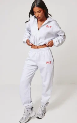 PRETTYLITTLETHING Grey Marl Elasticated Hem Zip Up Hoodie