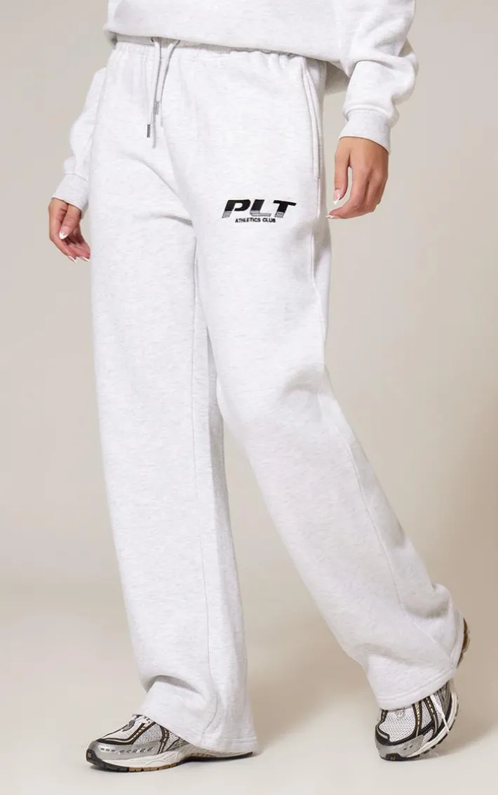 PRETTYLITTLETHING Grey Marl Athletics Club Embroidered Wide Leg Sweatpants