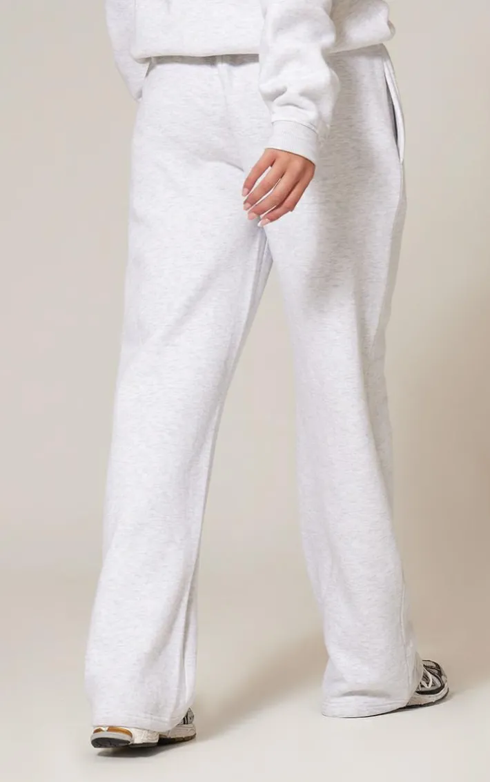 PRETTYLITTLETHING Grey Marl Athletics Club Embroidered Wide Leg Sweatpants