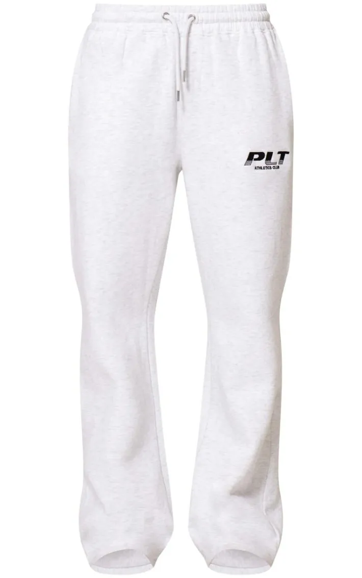 PRETTYLITTLETHING Grey Marl Athletics Club Embroidered Wide Leg Sweatpants
