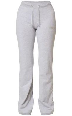 PRETTYLITTLETHING Grey Marl Badge Low Rise Straight Leg Pants