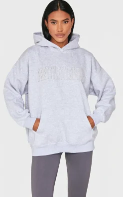 PRETTYLITTLETHING Grey Marl Applique Oversized Hoodie