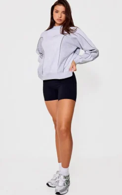 PRETTYLITTLETHING Grey Marl Embroidered Contrast Binding Sweatshirt