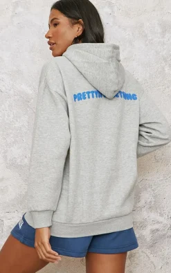PRETTYLITTLETHING Grey Puff Back Print Hoodie