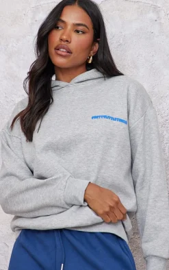 PRETTYLITTLETHING Grey Puff Back Print Hoodie