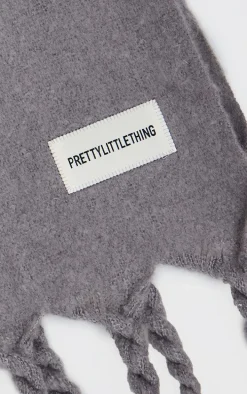 PRETTYLITTLETHING Grey Tab Fuzzy Blanket Scarf