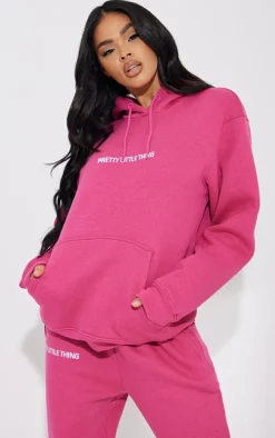 PRETTYLITTLETHING Hot Pink Embroidery Graphic Hoodie