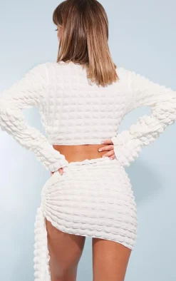 PRETTYLITTLETHING Ivory Bubble Textured Tie Side Beach Sarong