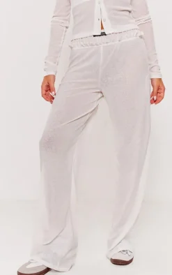 PRETTYLITTLETHING Ivory Sheer Burnout Mesh Straight Leg Pants