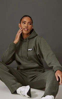 PRETTYLITTLETHING Khaki Badge Logo Detail Straight Leg Sweatpants