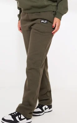 PRETTYLITTLETHING Khaki Badge Logo Detail Straight Leg Sweatpants