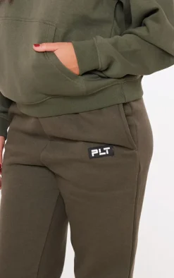 PRETTYLITTLETHING Khaki Badge Logo Detail Straight Leg Sweatpants