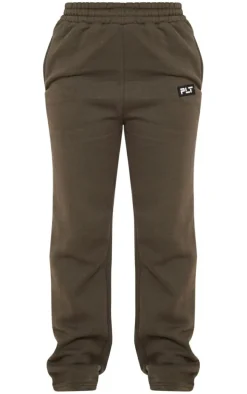 PRETTYLITTLETHING Khaki Badge Logo Detail Straight Leg Sweatpants