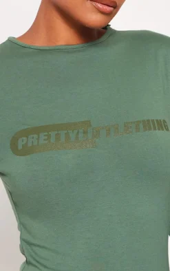 PRETTYLITTLETHING Khaki Cotton Long Sleeve Bodycon Dress