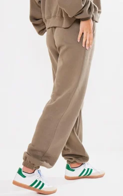 PRETTYLITTLETHING Khaki Embroidered Oversized Cuffed Sweatpants