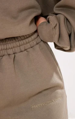 PRETTYLITTLETHING Khaki Embroidered Oversized Cuffed Sweatpants