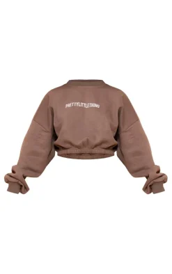 PRETTYLITTLETHING Khaki Logo Oversized Cinched Cropped Sweatshirt