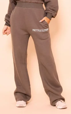 PRETTYLITTLETHING Khaki Logo Wide Leg Sweatpants