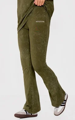 PRETTYLITTLETHING Khaki Print Washed High Waist Flared Pants