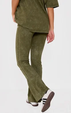 PRETTYLITTLETHING Khaki Print Washed High Waist Flared Pants